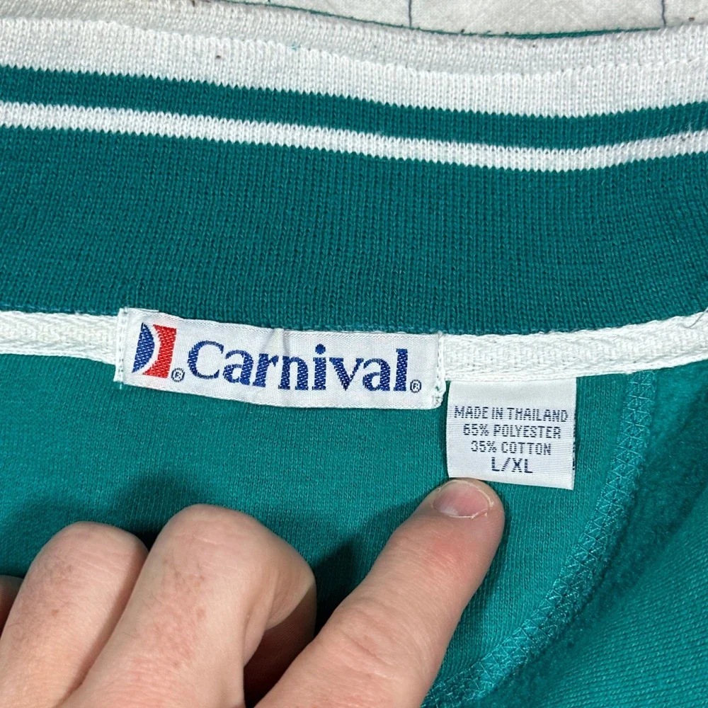 Vintage Carnival Cruise Line Quarter Zip Sweatshirt Teal Green L/XL Pullover